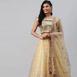 Lehenga traditionnel en coton et soie, imprimé, avec bordure en dentelle, séchage rapide, style pakistanais, tenue de mariage pour femmes, idéal pour les demoiselles d'honneur - Product Image 1