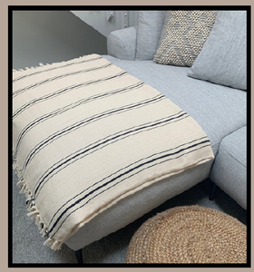 White <b>Black</b> Striped 100 Percent Natural Cotton <b>Bed</b> Cover Lightweight Woven Throw 200x240 cm 79x95 inches - Product Image 5