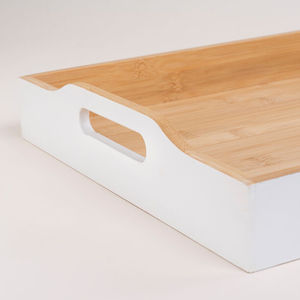 Precios al por mayor Bandeja de servicio de madera con mango de metal dorado Mesa de comedor rectangular para el hogar Bandejas para servir comida y aperitivos - Product Image 5