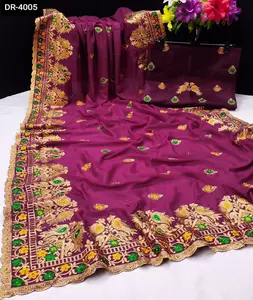 הודי טרנדי Vichitra משי חתונה ללבוש סארי עם Banglory סאטן משי חולצה חומר עם רקמה עבודת Jari עבודה סארי