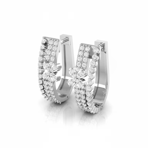 ต่างหูรูปดอกไม้รูปตัวยูสองแถวทอง 14K และเพชรธรรมชาติสำหรับผู้หญิง - Product Image 1