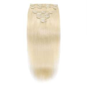 Extensions de cheveux humains brésiliens Remy à clipser, 21 pouces # 60 mèches blondes platine lisses et douces - Product Image 3