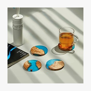 Dessous de verre en résine et bois naturel fabriqués à la main de qualité supérieure avec un design personnalisable et un style moderne pour boissons chaudes/froides - Product Image 4