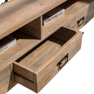 Mueble de TV de Madera Maciza Hecho a Mano con Almacenamiento Ajustable para Sala de Estar - Product Image 2