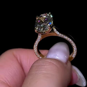 Anillo de compromiso con circonita cúbica de corte ovalado de 11x9 mm, banda con incrustaciones de diamantes, engaste de flores, chapado en oro rosa - Product Image 5