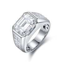 Bague pour homme en argent sterling S925 avec diamants et moissanite Anster, moissanite blanche taille émeraude