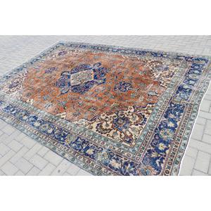 Tapis turc surdimensionné 8x10,9 pieds, tapis bleu vintage du sud-ouest - Product Image 4