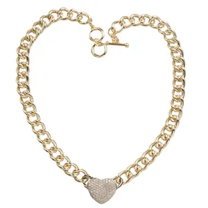 A7444-48 / A6944 Trendy Wholesale 14k Gold Heavy Chunky Cuban chain with Crystal CZ Pave Mother of Pearl Woman Toggle Necklace