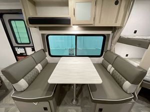 Modern Gray Mini Caravan with Slide Out Kitchen 4 Person Travel Trailer Comfortable <b>PVC</b> Floor Interior - Product Image 5