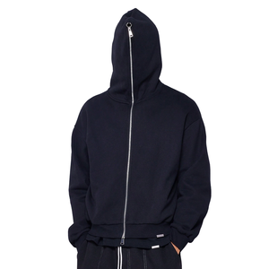 Sudadera con capucha y cremallera de gran tamaño de cara completa con logotipo personalizado para hombre Jersey con cremallera doble de peso pesado con material polar Temporada de invierno - Product Image 1