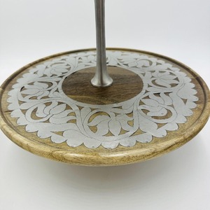 Luxury 2 Tier Wood Cake Stand With Ornate Metal Inlay Round Wooden <b>Cupcake</b> Tower With <b>Top</b> Handle for Gulf Wedding & Party Events - Product Image 2