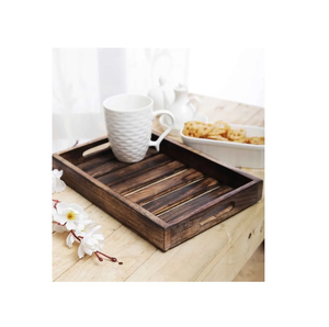 Plateau en bois de manguier de haute qualité avec poignée en métal Plateau de service en bois élégant parfait pour le petit déjeuner, le déjeuner, le dîner, la décoration - Product Image 5