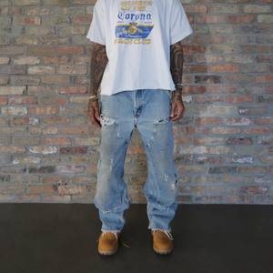 กางเกงยีนส์ขาตรงเข่าสองข้างของผู้ชายเสื้อผ้าแนวสตรีทระบายอากาศได้ดีไม่มีรอยขาด - Product Image 2