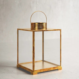 Hot Selling Christmas Gold Metal Brass Frame Pillar Shape Glass Candle Holder Table Top <b>Lanterns</b> for Home Decorations - Product Image 1