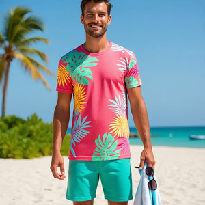 Ensemble de t-shirts et shorts à manches courtes respirants et à séchage rapide pour hommes en tricot d'été par sublimation léger - Product Image 4