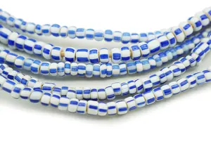 ลูกปัดแก้วลายเชฟรอนสีฟ้าและสีขาววินเทจลูกปัดการค้าชนเผ่ากานาแบบแอฟริกันสำหรับเครื่องประดับ DIY ลูกปัดคริสตัลโคมไฟ - Product Image 2