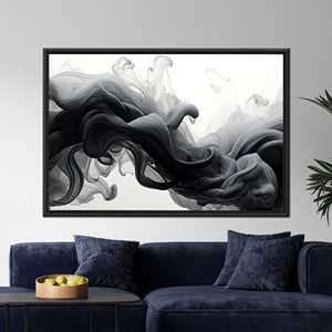 Toile d'art imprimée à motifs fluides monochromes pour décoration moderne, 1P : encadrée en noir - Product Image 1