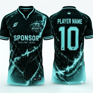 Camiseta de Fútbol Sublimada Personalizada para Hombre, Diseño de Rayos Amarillos sobre Negro, Cuello en V, Manga Corta, Transpirable, de Poliéster, para Equipos - Product Image 6
