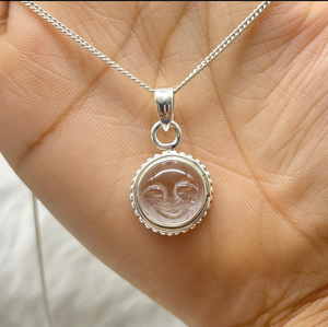 Wholesale Price 10mm Moonstone Moon Face Pendant Necklace Brass Silver Plated Pendant Jewelry for Valentine's <b>Day</b> <b>Gift</b> - Product Image 3