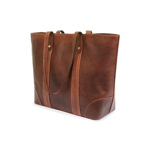 Bolso Tote de Cuero Genuino Marrón, Bolso de Mano Grande Estilo Vintage para Mujer, Bolso de Hombro para Portátil con Dos Correas y Cremallera, Bolso de Uso Diario - Product Image 4