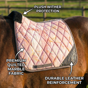 Manta de Silla de Montar Acolchada de Mármol Rosa Pálido, Estilo Doma, Contorneada, con Alto Soporte para el Cuello, Detalles de Fibra de Carbono, Relleno de Espuma de Algodón para Caballos, Malla - Product Image 3