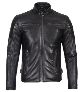 แจ็กเก็ตบอมเบอร์หนังแกะสำหรับผู้ชาย, แจ็กเก็ตมอเตอร์ไซค์แฟชั่นฤดูหนาวผ้าแคนวาสพิมพ์ลายตัวอักษร - Product Image 1