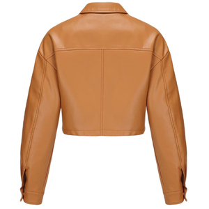 เสื้อแจ็คเก็ตหนังครอปท็อปแฟชั่นใหม่ สวมใส่สบาย สไตล์สตรีทแวร์ สีพื้น เรียบง่าย สบายๆ สำหรับผู้หญิง ปี 2026 - Product Image 2