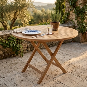Outdoor Teak Wood Round <b>Bistro</b> Set X Leg <b>Table</b> Armchairs Solid Wooden Patio Garden Dining Furniture Setup Art Design Decor - Product Image 2