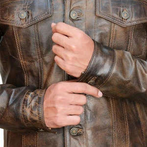 Chaquetas de Cuero Casuales para Hombre, Chaqueta de Cuero 100% Genuino, Chaqueta de Cuero Marrón Desgastado, Chaqueta de Moda de Invierno para Hombre, Servicio OEM - Product Image 6