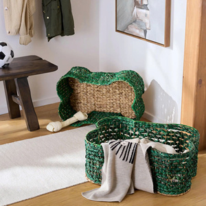 Natural Water Hyacinth Pet Bed Bone Shape Handwoven Wicker Dog <b>Cat</b> Basket Eco Friendly Puppy Sleeping <b>Mat</b> Or Pet House - Product Image 3