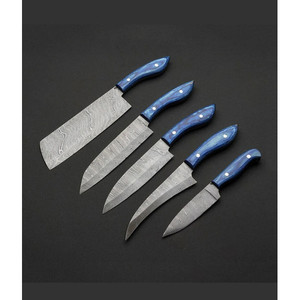 MS-Damascus acero y textura de mármol azul mango chef juego de 5 piezas cuchillos de cocina profesionales accesorio OEM y logotipo personalizado - Product Image 5