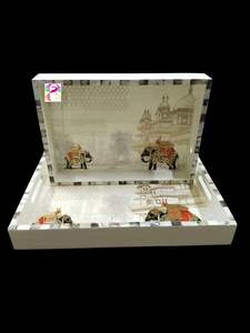 Ensemble de plateau à thé en bois de super qualité-Grands petits plateaux de service Organisateur de cuisine imprimé rectangulaire Service décoratif fait à la main - Product Image 2