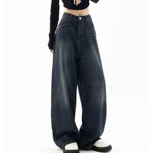 กางเกงยีนส์ผู้หญิงทรงตรง เอวสูง ผ้าเนื้อนุ่ม ยืดหยุ่น เหมาะสำหรับแฟชั่นลำลองในชีวิตประจำวัน สวมใส่สบายและเคลื่อนไหวได้สะดวก - Product Image 1