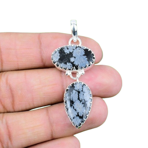 925 Sterling parfait cadeau de mariage 925 timbre Spinner pendentif meilleure qualité bijoux argent flocon de neige obsidienne meilleur Design pierre précieuse - Product Image 1