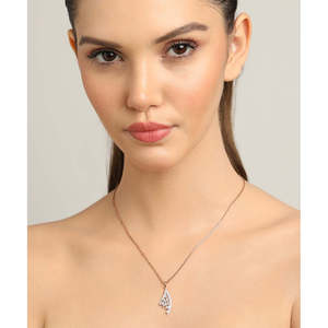 NOVAMART Fine 925 Sterling Silver <b>Lily</b> Pendant <b>Necklace</b> Rhodium Chain Geometric Plant Design Diamond Zircon Rose Gold Platinum T - Product Image 5