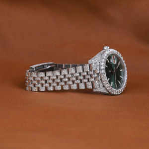 นาฬิกาข้อมือหรูหราสั่งทำพิเศษ หน้าปัดสีเขียว ประดับเพชรเลี้ยงในห้องปฏิบัติการ ดีไซน์เต็มตัว ระบบอัตโนมัติ กระจกคริสตัล คุณภาพสูง สำหรับการสวมใส่แบบคลาสสิก - Product Image 2