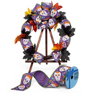 Day of the Dead Print on <b>Wired</b> <b>Ribbon</b> Halloween Decoration - Product Image 1