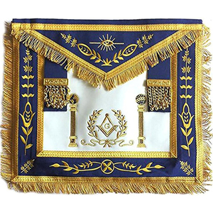 Tablier Bleu Marine Maître Mason Carré G & Piliers Francs-Maçons Frange Or - Product Image 1
