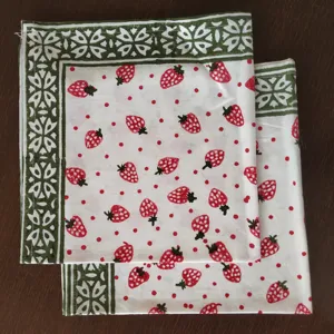 印度块印花餐巾美丽草莓婚礼活动家庭派对餐巾鸡尾酒晚餐手洗织物餐巾