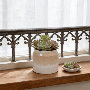 Juego de 2 Macetas Decorativas de Cerámica Hechas a Mano con Acabado Brillante Estilo Americano, Color Beige, Esmaltado por Goteo, No Poroso, Transpirable, para el Hogar - Product Image 3