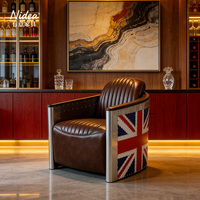 Fauteuil Club Aviateur de Luxe Union Jack en Cuir Vintage et Aluminium Riveté pour Bureau Créatif et Bar Thème