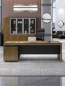 Modern L Shaped Executive <b>Desk</b> Eco Friendly Extendable Wood Panel Home Office Table with Long Storage Cabinet Luxury <b>Computer</b> De - Product Image 3