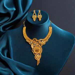 Usine Vente Collier Boucles D'oreilles Ensemble avec Plaqué Or 22K Style Unique Femmes Porter Collier Boucles D'oreilles Ensemble Bijoux - Product Image 3