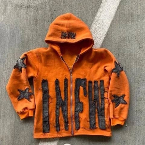 Premium Quality Hoodie Latest Style <b>Material</b> Zipper Distressed Hoodie Custom Logo High Quality Chenille Embroidery Hoodie - Product Image 6
