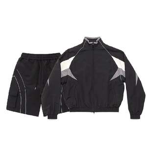 New Men Short Sleeve Summer Nylon Polyester Two Piece With <b>White</b> <b>Panels</b> Jogging Sports Windbreaker Shorts Sets For Men - Product Image 2