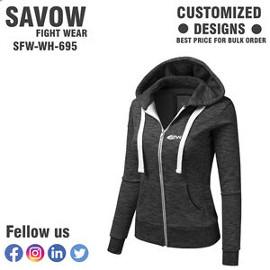 SAVOW FIGHT WEAR Sweatshirts d'hiver pour femmes, vente en gros, unis, oversize, en coton, style streetwear, avec fermeture éclair en polaire - Product Image 3