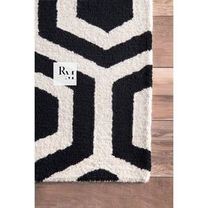 Alfombra de lana copetuda a mano de diseñador moderno de tamaño personalizable, marfil blanco y negro abstracto para sala de estar - Product Image 2