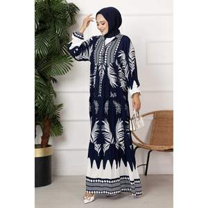 Vestido Hijab de viscosa de ajuste cómodo medio abotonado Azul Marino - Product Image 3