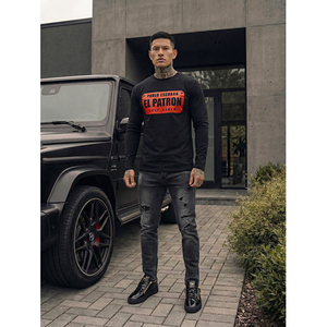 Camiseta de Manga Larga para Hombre, Transpirable, Negra, Estilo Urbano, Diseño Estampado, Poliéster/Algodón 180g, para Todas las Temporadas - Product Image 2
