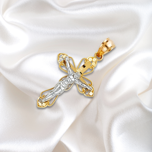 Colgante de Cruz de crucifijo de Jesús chapado en oro de dos tonos de 14K, accesorio de encanto religioso de lujo para mujeres y hombres, joyería cristiana - Product Image 5